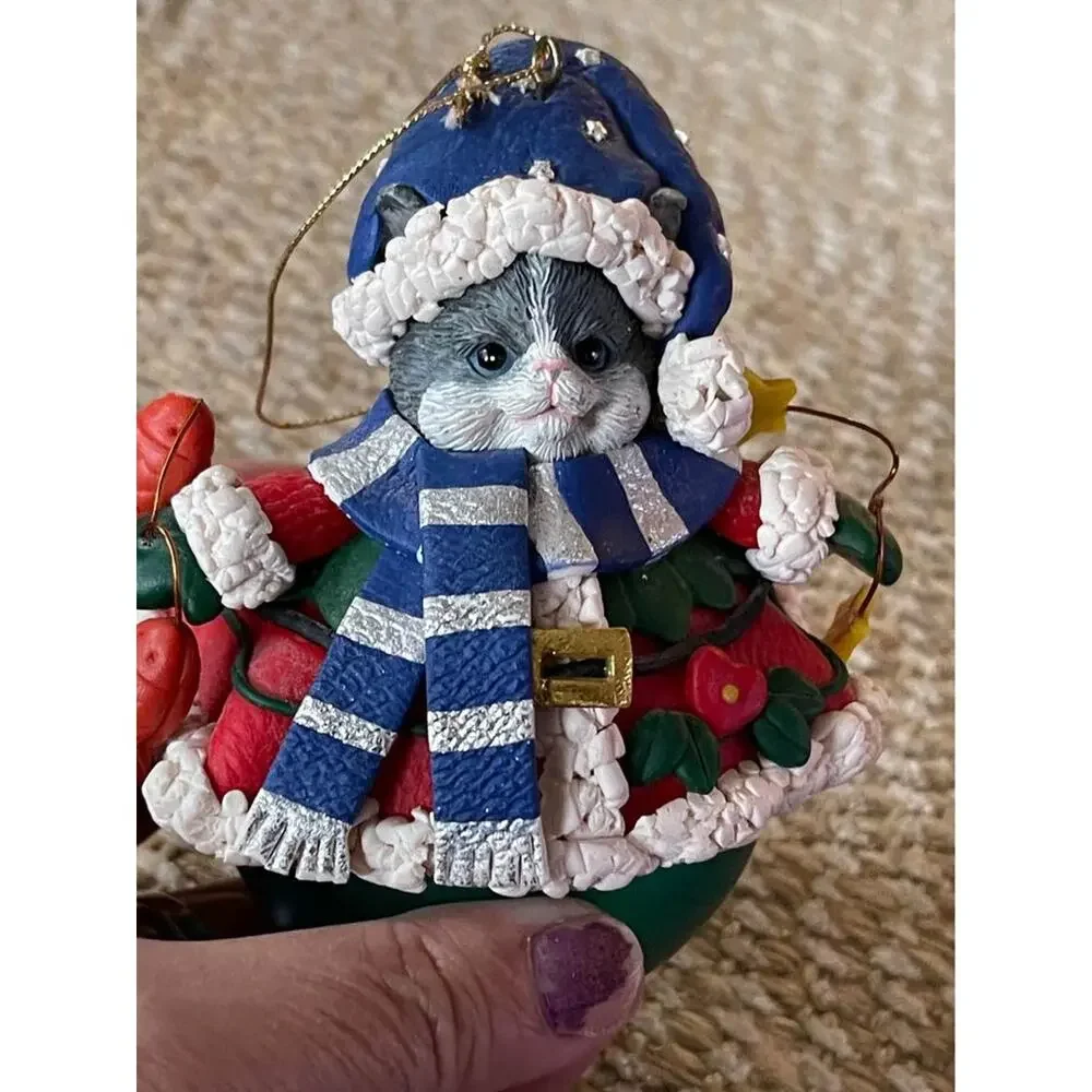 fat cat Christmas ornament blown glass ball